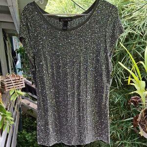 INC International Concepts Sparkling Silver Short Sleeve Top